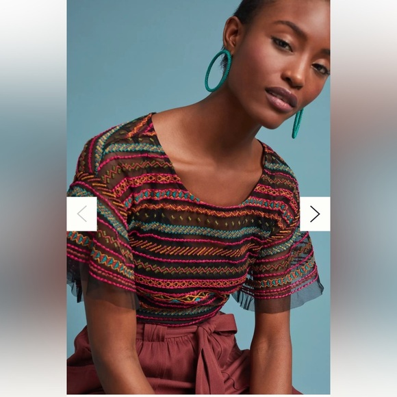 Anthropologie Meave women’s Naples Embroidered Mesh Blouse multicolor size S - Picture 1 of 12